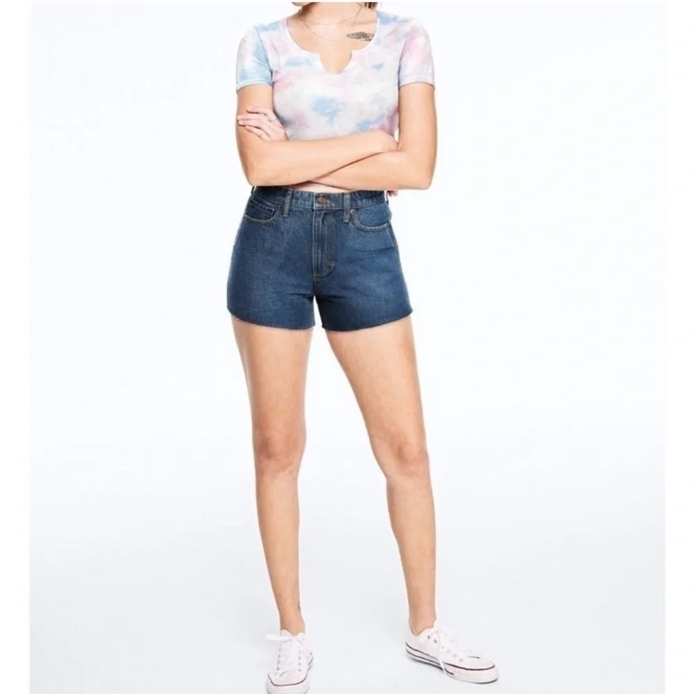 NWT! Victorias Secret PINK High-Waisted Cut Off Shorts Denim Dark Wash 25